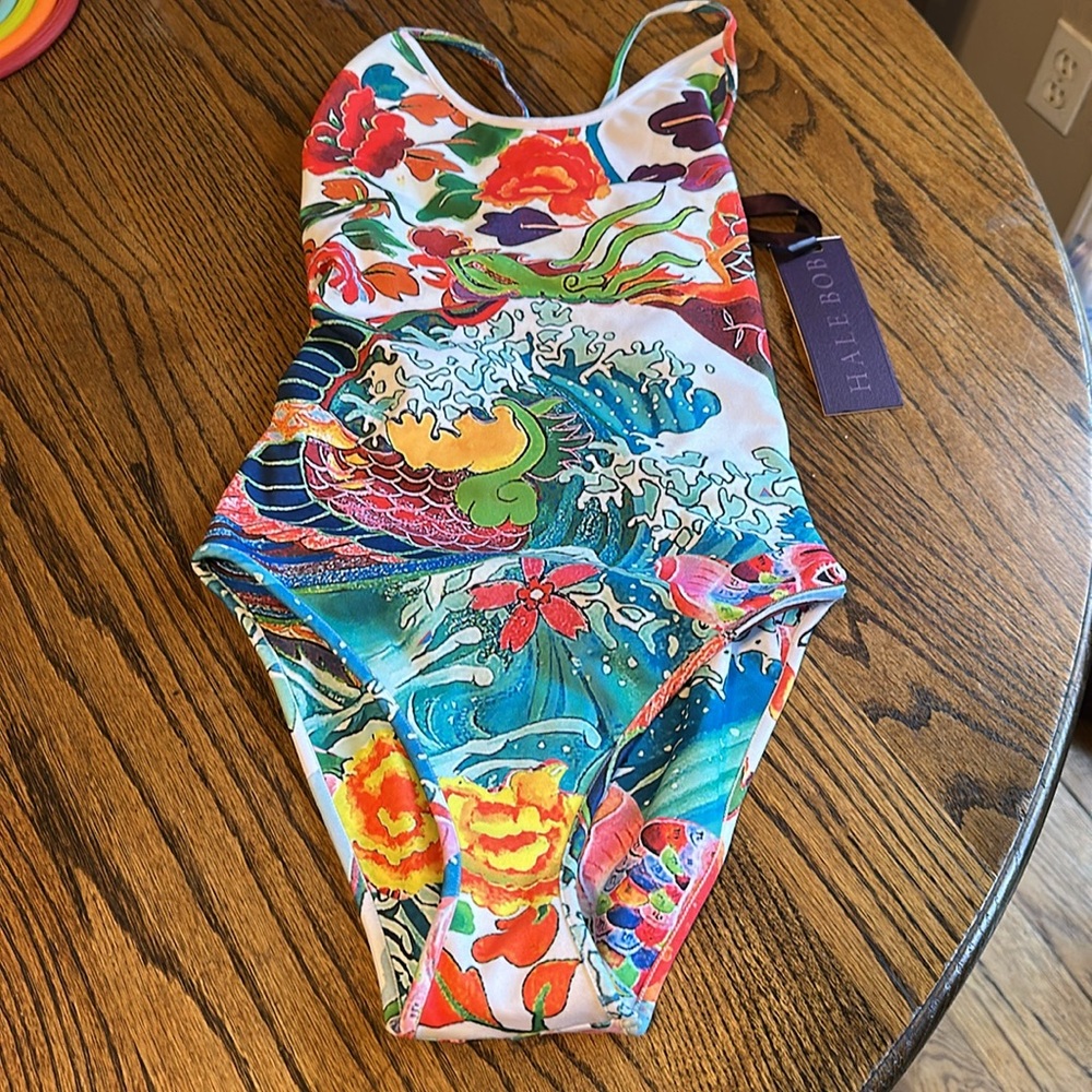Hale Bob Swimsuit NWT$350 Red Artistic One-Piece Sz XS